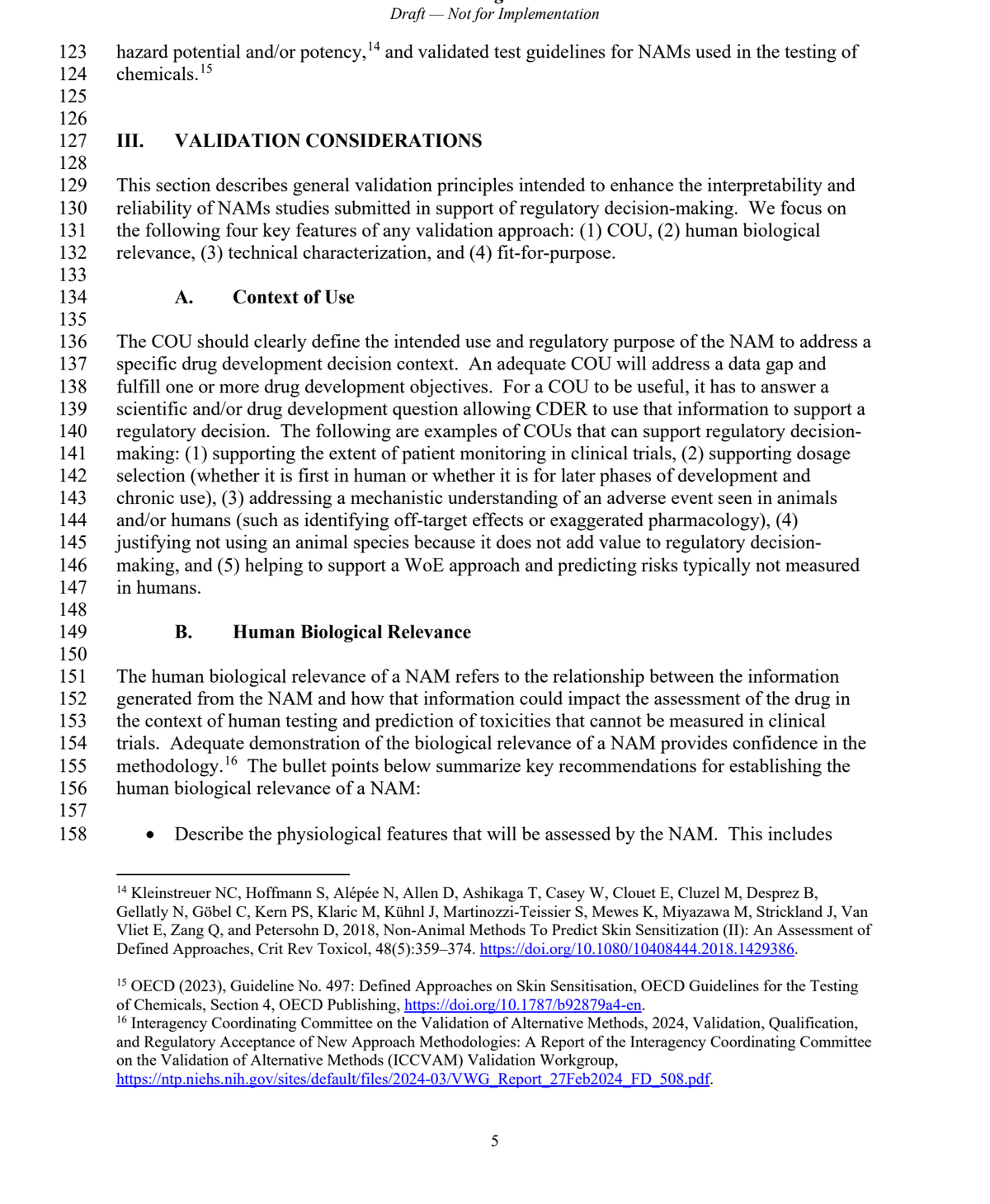 FDA 草案指南第 5 页:验证考虑的四条原则(适用场景 / 人类生物学相关性 / 技术表征 / 适用性)